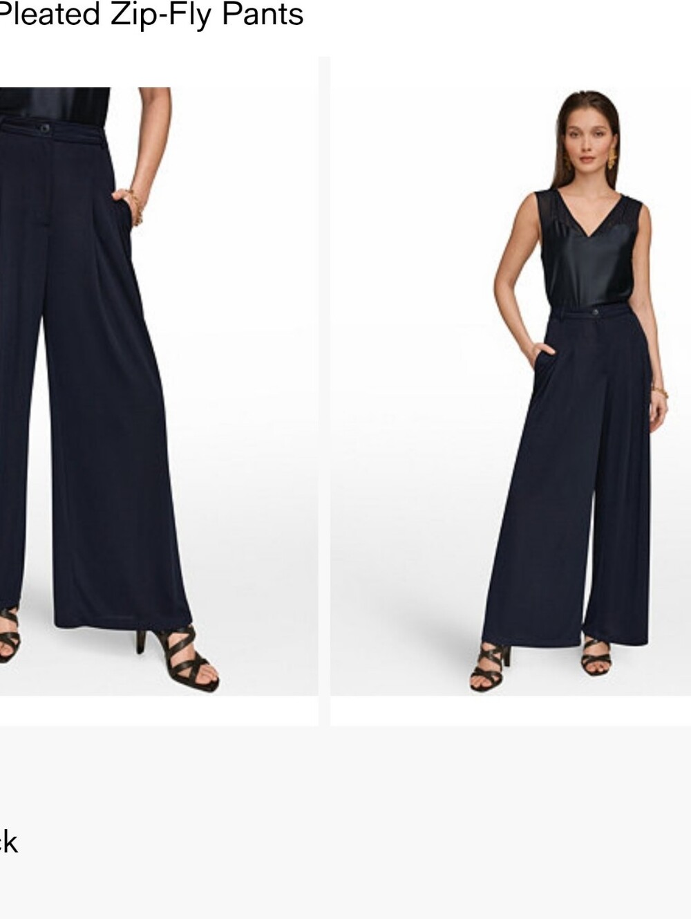 DKNYC Navy Wide-Leg Pleated Trousers